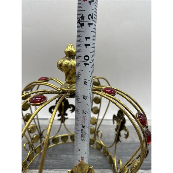 Gold Metal and Faux Ruby Crown - Fleur-de-Lis - Decor or Costume - 11" tall {XX} - Picture 7 of 10